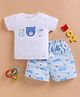 Wonderchild Half Sleeves Boy Text Patch Detailed Tee & Shorts Set - White & Blue