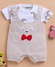 Wonderchild Cartoon Face Patch Detailed Dungaree With Half Sleeves Tee Set - White & Fawn