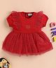 Wonderchild Half Puffed Sleeves Rhinestones Embellished Dress - Red