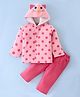 Wonderchild Full Sleeves Polka Dots Printed Hooded Jacket With Pant Set - Coral
