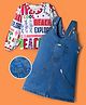 OLLINGTON ST. Cotton Full Sleeves Text Printed Sweatshirts & Denim Pinafore - Multicolor & Blue