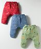 Zero Knit Full Length Diaper Leggings With Animal & Bird Print Pack of 3 - Red Green & Blue
