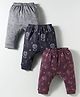 Zero Knit Full Length Diaper Leggings With Animal & Bird Print Pack of 3 - Brown Grey & Navy Blue