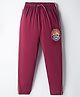 Taeko Single Jersey Knit Full Length Track Pant With Text Print - Burgandy