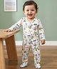 Babyhug Cotton Knit Full Sleeves Footed Sleep Suit with Beach Theme Print - White