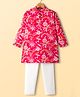 Pine Kids Cotton Woven Full Sleeves Kurta Pajama Set With Floral Print - Red