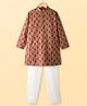 Pine Kids Cotton Woven Full Sleeves Kurta Pajama Set with Floral Print - Brown