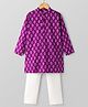 Pine Kids Cotton Woven Full Sleeves Kurta Pajama Set With Floral Print - Purple