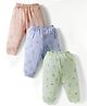 Zero Sinker Knit Full Length Lounge Pants with Animal Print Pack of 3 - Light Green Peach & Light Blue