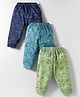 Zero Interlock Knit Full Length Leggings with Vehicle Print Pack of 3 - Light Green Light Blue  & Navy Blue