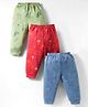 Zero Interlock Knit Full Length Leggings with Animal Print Pack of 3 - Light Green Light Blue  & Red