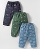Zero Interlock Knit Full Length Leggings with Vehicle & Animal Print Pack of 3 - Dark Green & Navy Blue