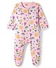 Babyhug Cotton Knit Full Sleeves Footed Sleepsuit With Floral Print - Light Pink