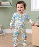 Babyhug Cotton Knit Full Sleeves Footed Sleepsuit With Animal Print - White