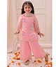 KID1 Silk Woven Full Sleeves Floral Embroidered & Sequins Embellished Kurti Palazzo With Dupatta Set - Pink
