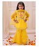 KID1 Georgette Woven Three Fourth Bell Sleeves Floral Embroidered Gota Lace & Sequins Embellished Kurti Sharara With Dupatta Set - Yellow