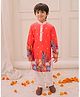 KID1 Silk Woven Janmashtami Theme Full Sleeves Lord Krishna Printed Kurta Pyjama Set - Orange