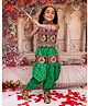 KID1 Cotton Woven Navratri Theme Sleeveless Ethnic Embroidered Mirror Work Embellished Crop Top & Bandhani Designed Dhoti With Cap Set - Green