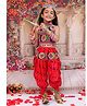 KID1 Cotton Woven Navratri Theme Sleeveless Ethnic Embroidered Mirror Work Embellished Crop Top & Bandhani Designed Dhoti With Cap Set - Red