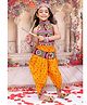 KID1 Cotton Woven Navratri Theme Sleeveless Ethnic Embroidered Mirror Work Embellished Crop Top & Bandhani Designed Dhoti With Cap Set - Yellow