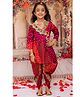 KID1 Cotton Woven Navratri Theme Three Fourth Sleeves Bandhani Designed Mirror Work Embellished Kurti Dhoti Set - Pink