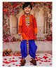 KID1 Cotton Woven Navratri Theme Full Sleeves Bandhani Designed & Mirror Work Embellished Dhoti Kurta Set - Orange & Blue
