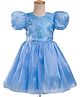 Pine Kids Woven Half Sleeves Party Dress With Glitter Floral Print - Light Blue
