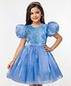 Pine Kids Woven Half Sleeves Party Dress With Glitter Floral Print - Light Blue