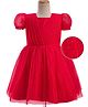 Pine Kids Woven Half Puffed Half Sleeves Pleated Glittery Party Dress - Red