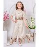 Lagorii Cotton Blend Woven Half Puffed Sleeves Floral Printed Blazer Style Crop Top & Coordinating Flared Pant With Hand Bag Set - Cream