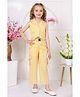 Lagorii Linen Woven Sleeveless Solid Waistcoat Style Crop Top & Pant Set - Yellow