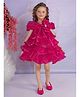 Lagorii Organza Woven Half Sleeves Stones Embellished Bow Applique Detailed Dress - Pink