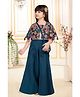 Lagorii Woven Half Bell Sleeves Floral Printed Gota Lace Embellished Top & Palazzo With Sling Bag Set - Teal Blue