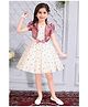 Lagorii Woven Floral Printed Dress With Half Puffed Sleeves Pearls Embellished Shrug Set - Pink