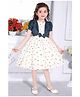 Lagorii Woven Floral Printed Dress With Half Puffed Sleeves Pearls Embellished Shrug Set - Blue