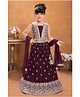 Lagorii Chiffon Sleeveless Woven Sequin Embellished & Floral Embroidered Lehenga Choli With Dupatta Set - Wine