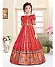 Lagorii Silk Woven Half Mutton Leg Sleeves Ethnic Motif Printed & Gota Lace Embellished Gown - Red