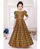 Lagorii Silk Woven Half Puffed Sleeves Paisley Printed Sequins Embellished Gown - Golden