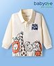 Babyoye Cotton Knit Full Sleeves Polo T-Shirt With Animal Print - Beige