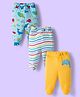 Babyhug Cotton Knit Striped & Sea Animals Printed Bootie Leggings Pack of 3 - Yellow Light Blue & White