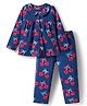 Babyhug Cotton Knit Full Sleeves Front Open Co-ord Night Suit With Cherry Print - Navy Blue