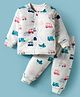 Doreme Interlock Knit Full Sleeves Winter Wear Co-ords T-Shirt & Lounge Pant Set With Vehicle Print - White
