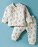 Doreme Knit Full Sleeves Winter Wear T-Shirt & Lounge Pant Set With Animal Print - White
