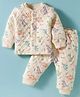 Doreme Knit Full Sleeves Winter Wear T-Shirt & Lounge Pant Set With Animal Print - Ivory