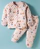 Doreme Knit Full Sleeves Winter Wear T-Shirt & Lounge Pant with Animal Print - Light Pink