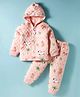 Doreme Knit Full Sleeves Co-Ord Hooded Winter Wear T-Shirt & Joggers Set With Animal Print - Peach