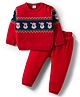 Babyhug Knitted Full Sleeves Sweater Set With Santa Claus Design - Red