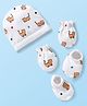 Babyhug 100% Cotton Knit Cap Mittens & Booties Set with Tiger Print White - Diameter 17 cm