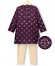 Pine Kids Woven Full Sleeves Kurta Pajama Set With Floral Foil Print - Wine