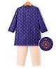 Pine Kids Woven Full Sleeves Kurta Pajama Set With Floral Foil Print - Royal Blue